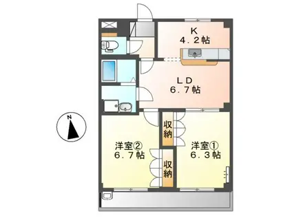サニーハウス南A(2LDK/2階)の間取り写真