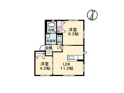 RIVER COURT II棟(2LDK/1階)の間取り写真