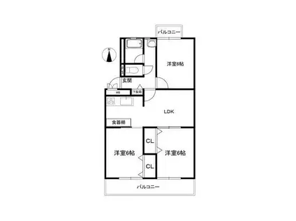 コーポ 清A棟(3LDK/4階)の間取り写真