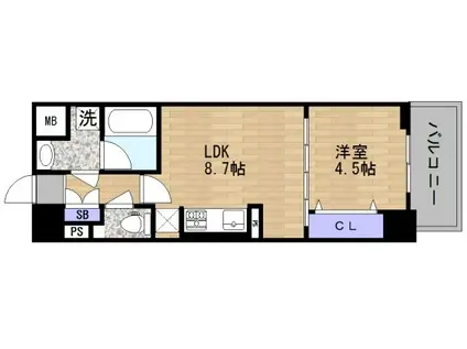 ARBRE都島(1LDK/2階)の間取り写真