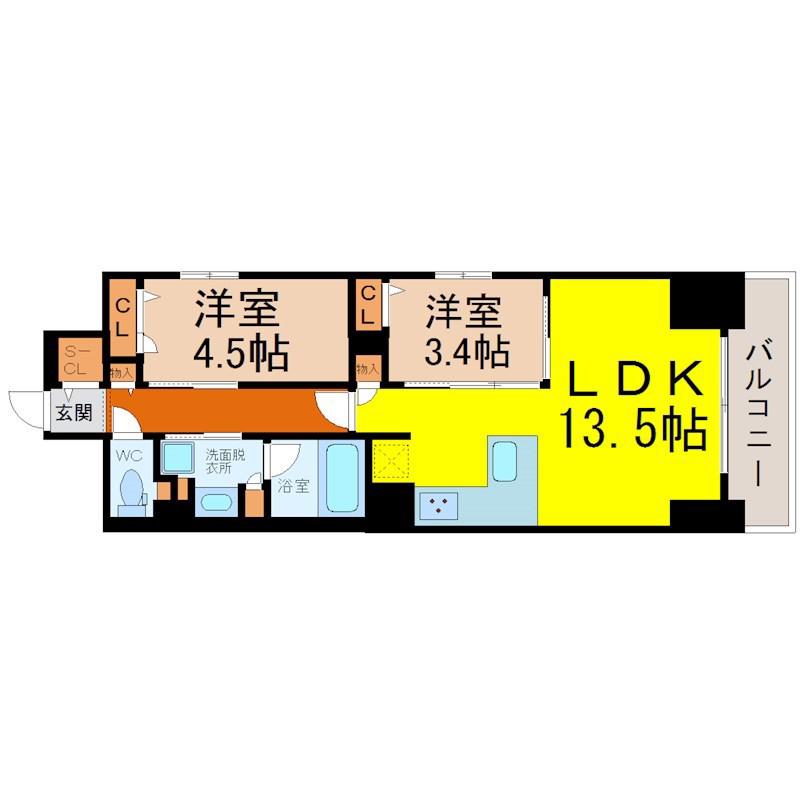 プレサンス ロジェ 栄三丁目(2LDK/4階)の間取り写真