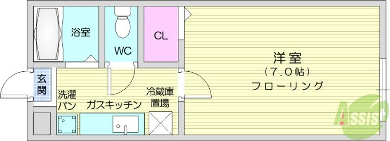 サンライト青山(1K/2階)の間取り写真
