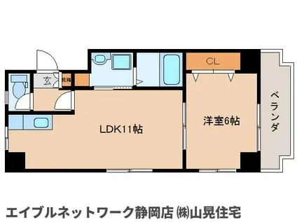 シャトレ静岡(1LDK/3階)の間取り写真