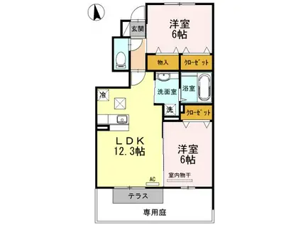 カーサアリエッタA・B・C C棟(2LDK/1階)の間取り写真