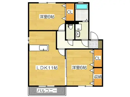 エテルノ ストラーダ塔原西C(2LDK/1階)の間取り写真