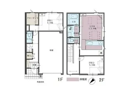 スターティングホーム上袋B棟(2LDK/1階)の間取り写真