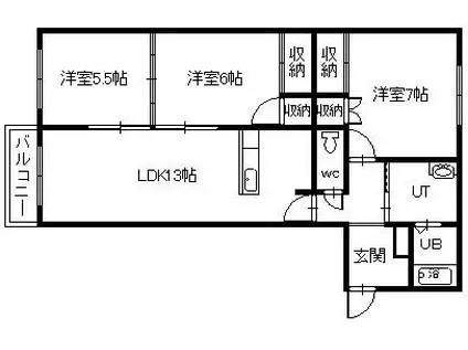 フロンティア大町(3LDK/1階)の間取り写真