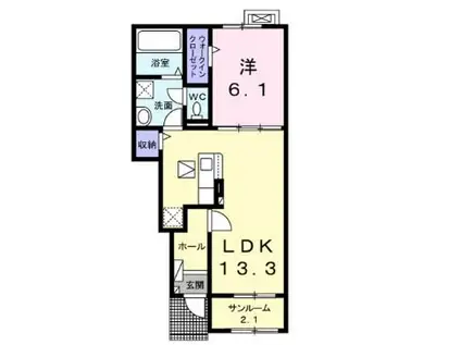 ソレアードI(1LDK/1階)の間取り写真