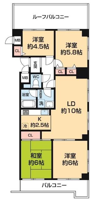 コスモ磯子パークサイド(4LDK/6階)の間取り写真