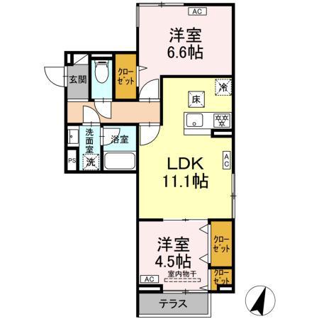 セレスティア中央 II(2LDK/1階)の間取り写真