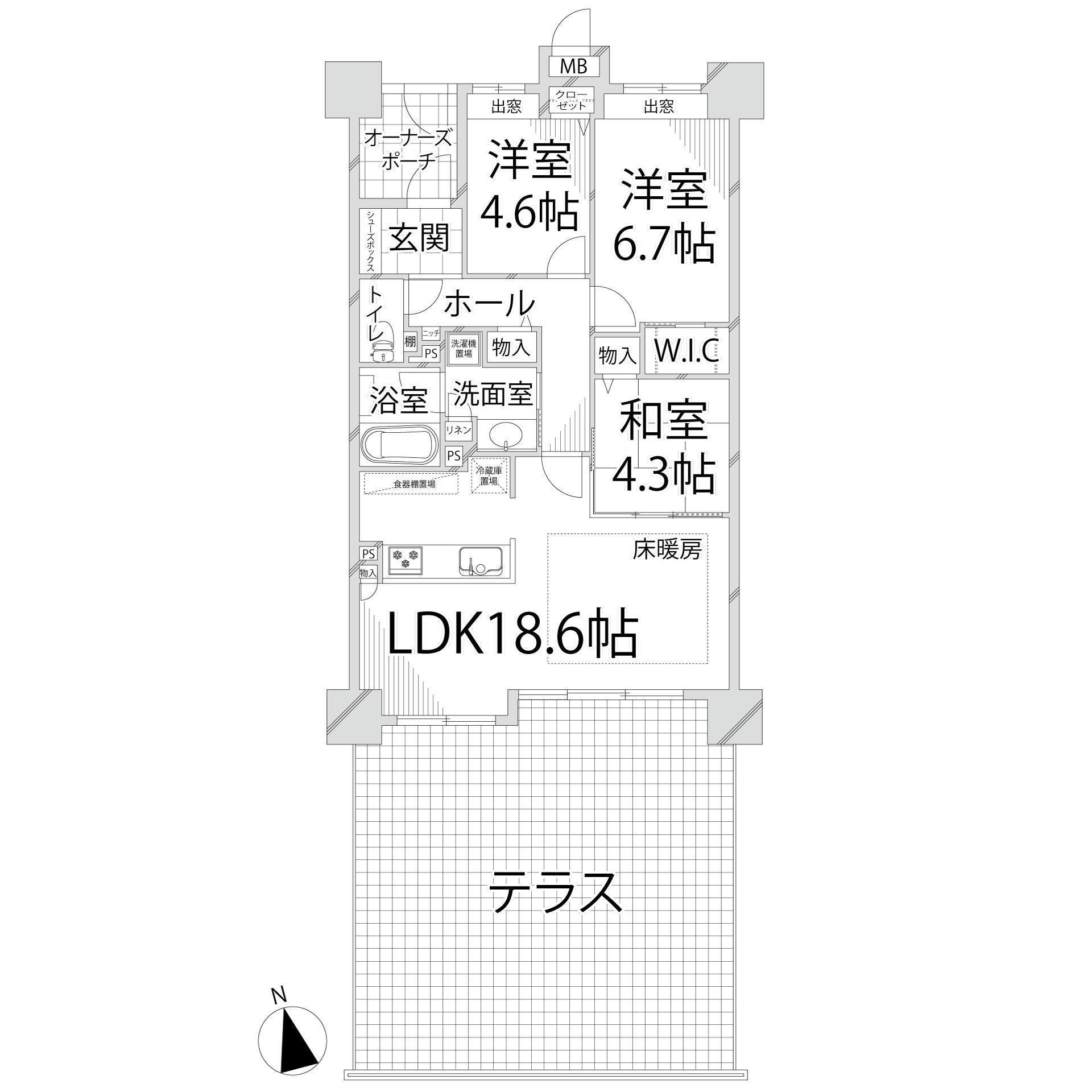 パレ・ロワイヤル田寺東ウエストコート102(3SLDK/1階)の間取り写真