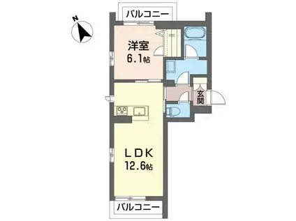 ベレオ横塚(1LDK/2階)の間取り写真
