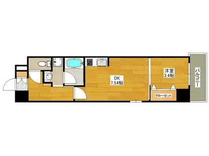 リブネスコート江坂II(1DK/8階)の間取り写真