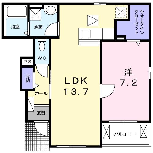 エヴァーグリーン彦根(1LDK/1階)の間取り写真
