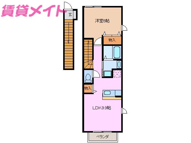 ジョイアB(1LDK/2階)の間取り写真