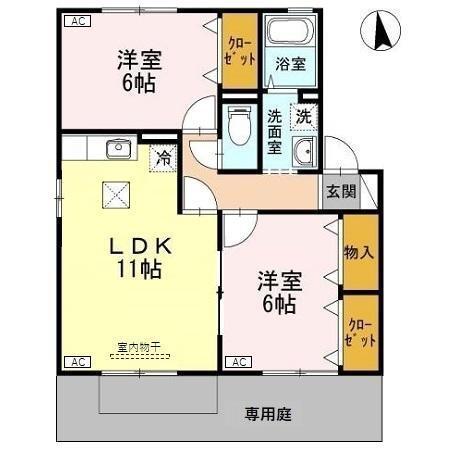 アレーヌ福の宮(2LDK/1階)の間取り写真