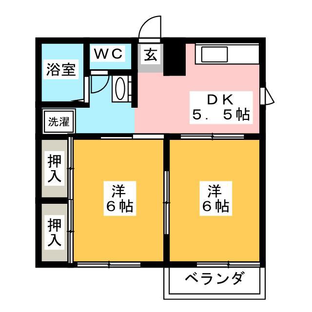 グリーンベル(2DK/1階)の間取り写真