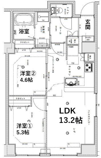 シティコート目黒4棟(2LDK/7階)の間取り写真