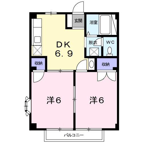 ネオクレドール(2DK/1階)の間取り写真