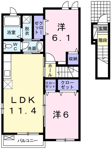 マーベラスいぬいII(2LDK/2階)の間取り写真