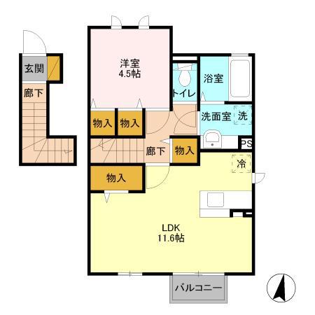 大黒屋 十弐番館(1LDK/2階)の間取り写真