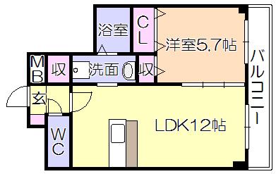 プレジデント正弥久留米駅前(1LDK/3階)の間取り写真