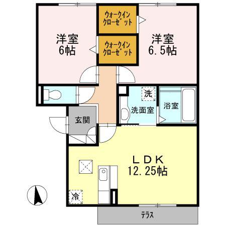 ブロッサム A棟(2LDK/1階)の間取り写真