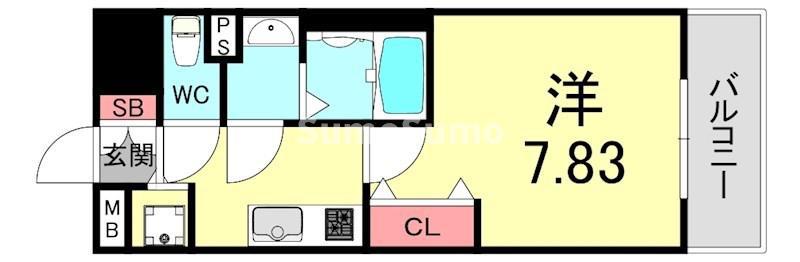 LUXE東灘(1K/8階)の間取り写真