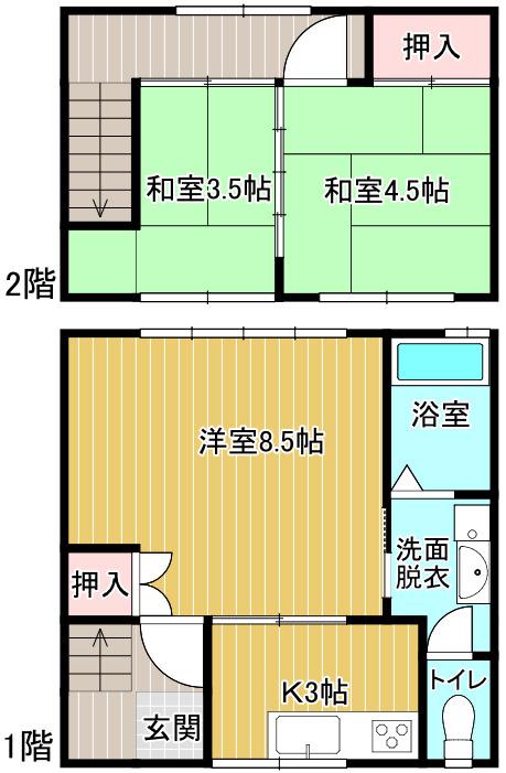ＪＲ山陽本線 笠岡駅 徒歩8分 2階建 築44年(3K/1階)の間取り写真