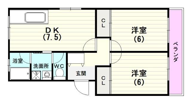 プランドール学園(2DK/1階)の間取り写真