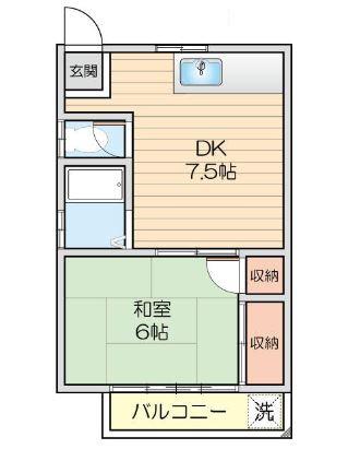 実川荘(1DK/2階)の間取り写真
