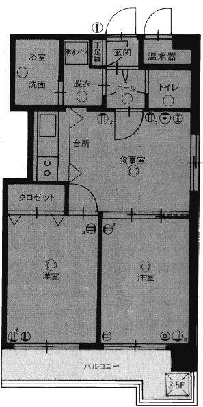 エステートモア大濠れんが通(2DK/5階)の間取り写真