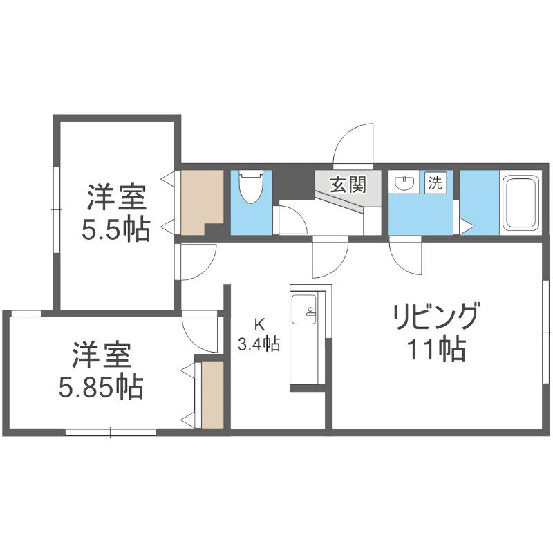 サリーヴィラ月寒東(2LDK/1階)の間取り写真