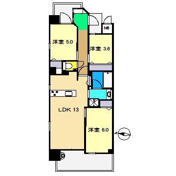 ロイヤルガーデン追手筋(3LDK/2階)の間取り写真