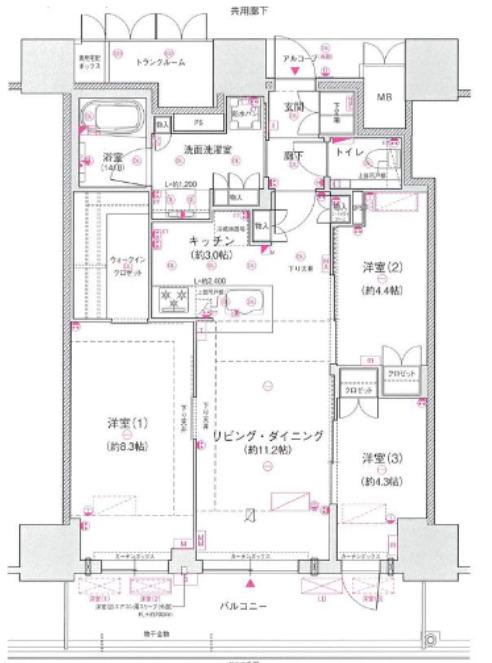ジオタワー大阪十三(3LDK/34階)の間取り写真