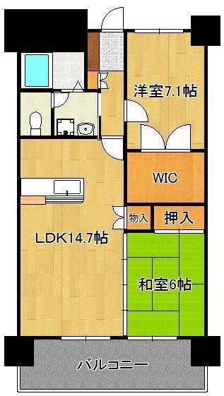 シャトレ大手町N棟(2LDK/10階)の間取り写真