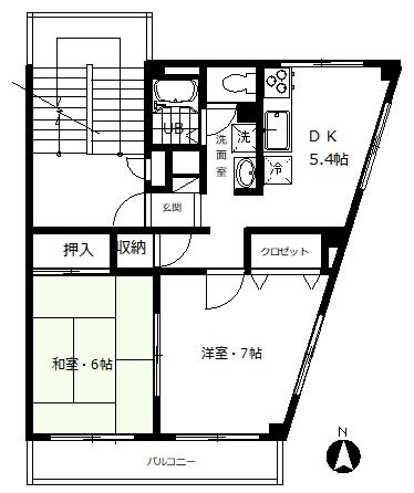 西武新宿線 航空公園駅 徒歩5分 3階建 築38年(2DK/3階)の間取り写真