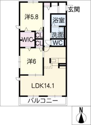 リーチポート豊明(2LDK/2階)の間取り写真