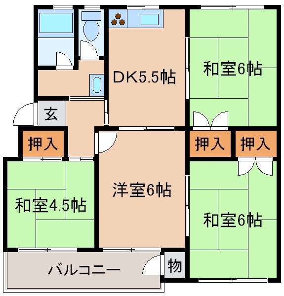 白川台南3号棟(4DK/5階)の間取り写真