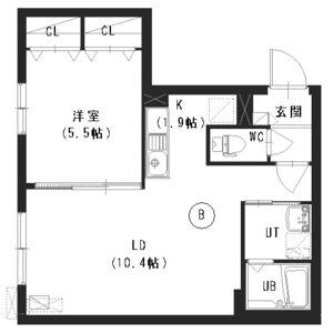 ブランブリエ中の島B棟(1LDK/4階)の間取り写真