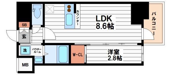 コンフォリアリヴ北浜平野町(1LDK/13階)の間取り写真