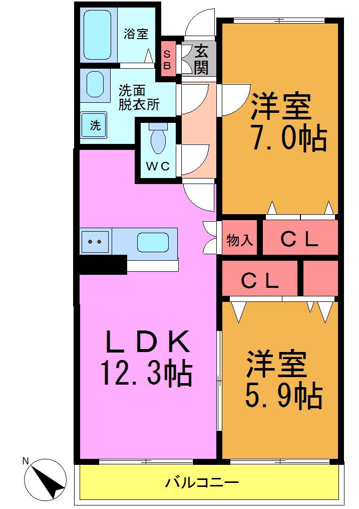 グランドハイツ妙典(2LDK/3階)の間取り写真