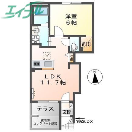 カーサ コルディアーレ(1LDK/1階)の間取り写真