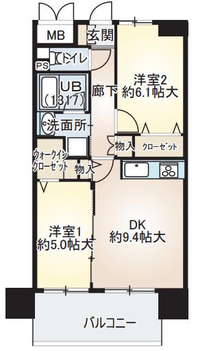 ベリー海老江(2LDK/14階)の間取り写真
