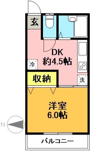フラットハギワラ(1DK/2階)の間取り写真