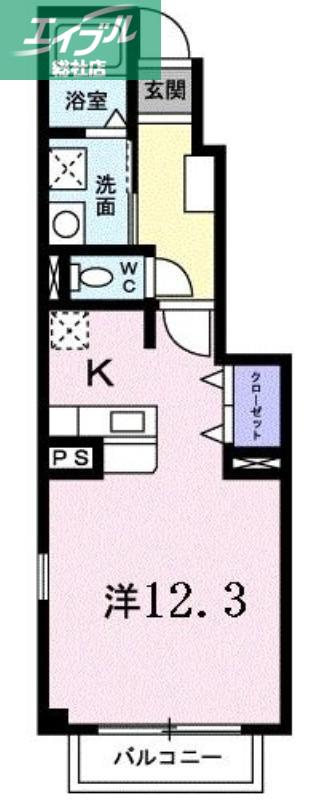 エスポワールB棟(1K/1階)の間取り写真