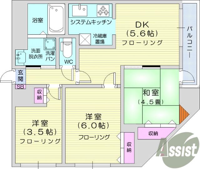 リエス春日町(2SDK/4階)の間取り写真