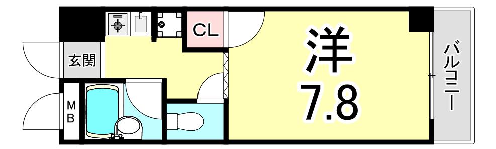 ドムール若山(1K/2階)の間取り写真