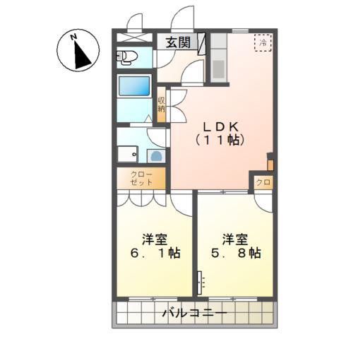 グリフィンドール(2LDK/1階)の間取り写真
