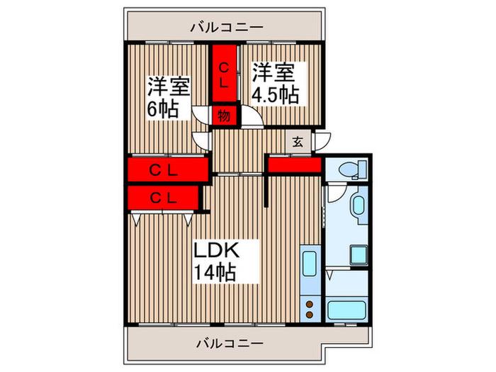 パレ・コンセール(2LDK/3階)の間取り写真